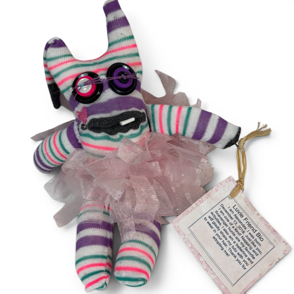 Luvie Friend Alexandra Sock Monster Plush Ballerina Striped Handmade Toy 11 inch